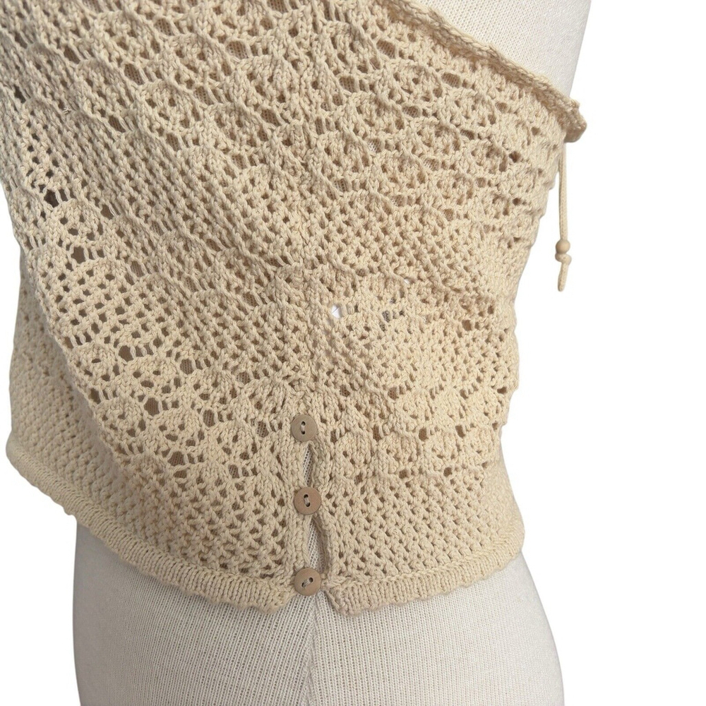 House of Harlow 1960 Top Crochet Cropped Halter Beige Sz. M - Picture 5 of 10